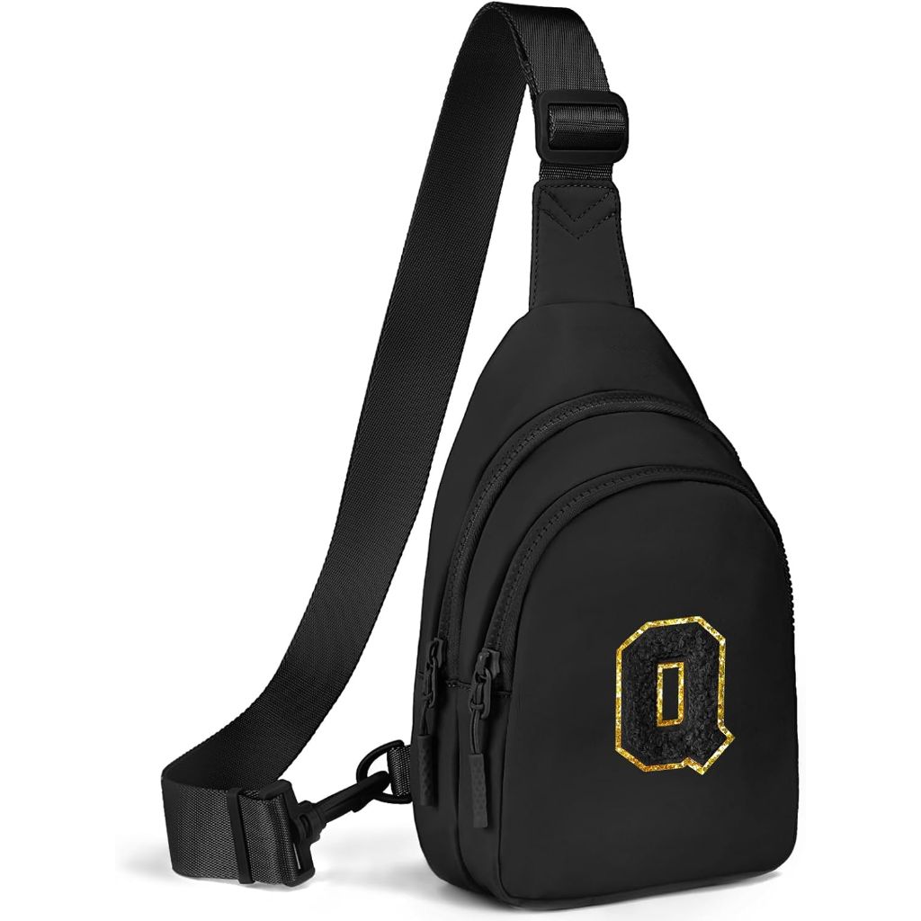 Viverte Small Initial Sling Bag Crossbody Bag Fanny Pack for Girls  (Black-Q)