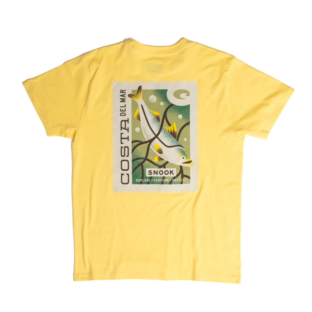 Costa Del Mar Mens Postal Stamp Snook T-Shirt, Butter, Large