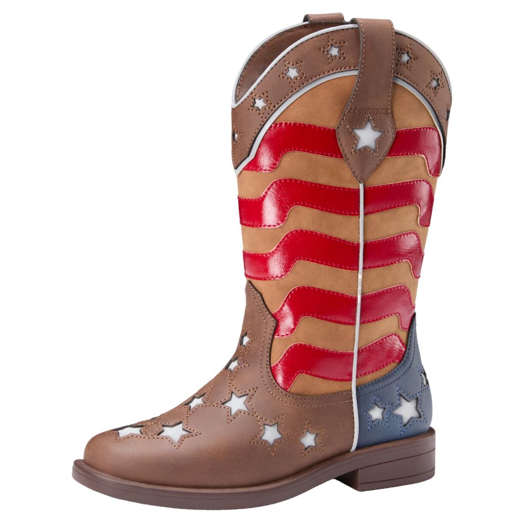 PATPAT Toddler Cowboy Boots Size 10, Red and Brown Striped Flag Cowboy Boots for Boys