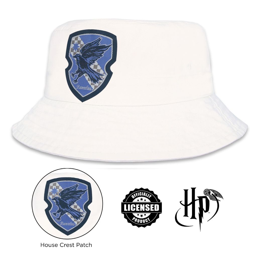 Harry Potter Bucket Hat for Kids, Boy and Girl Sun Hat Kid Ages 4-7 and Big Kids 7-14 | White | Ravenclaw
