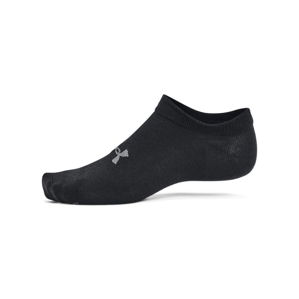 SZ L, Under Armour Unisex-Adult Essential No Show Socks 6 Pack, (001) Black/Black/Castlerock