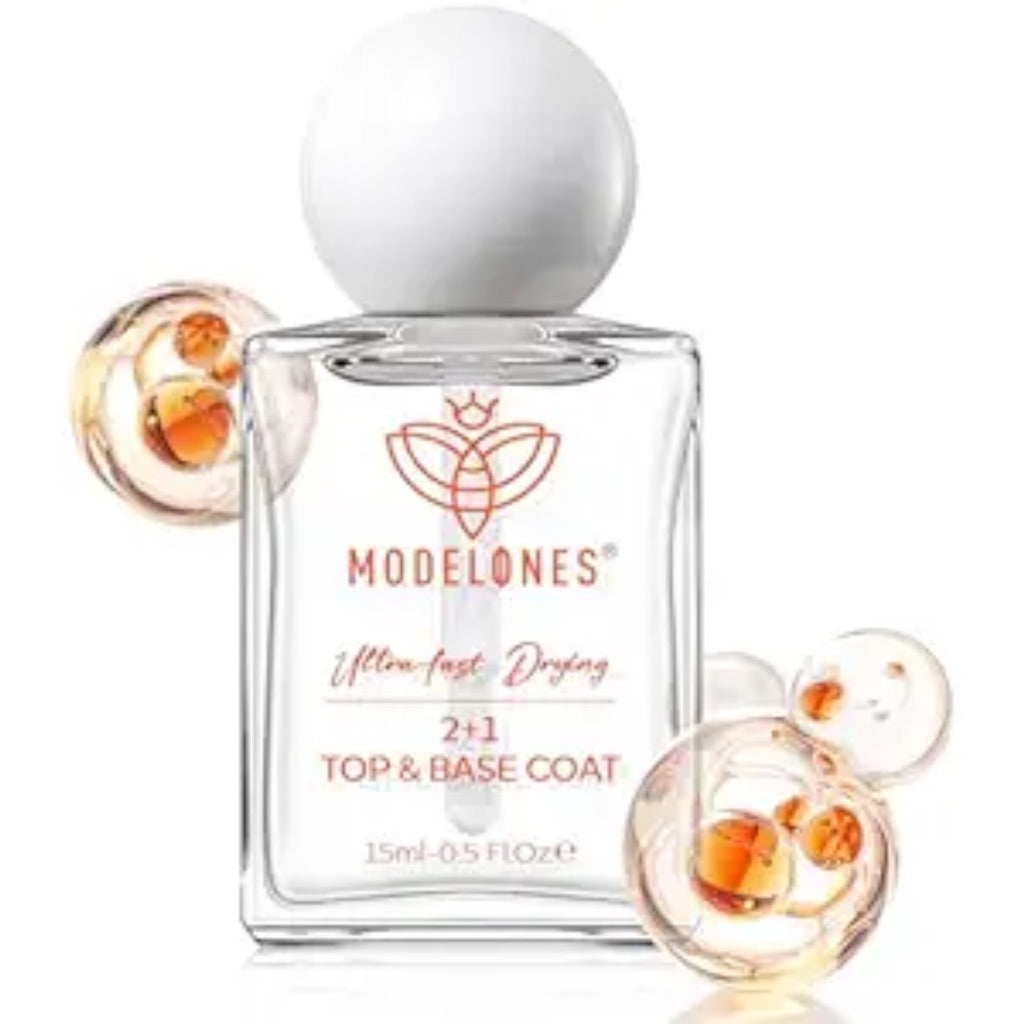 modelones 3-in-One Nail Polish Top Coat and Base Coat, Nail Strengthener, 15 Ml Clear Nail Polish Quick Dry Long Lasting Shine Chip Fade Resistant Nails Protect Care 2025 Gifts for Women
