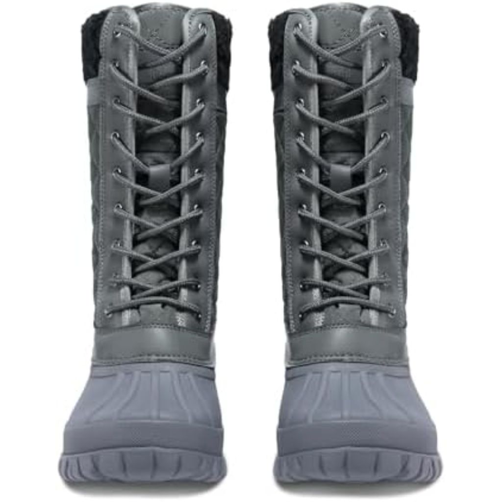CAMEL CROWN Snow Boots for Women - Waterproof Booties with Warm Fur Lined Lace-up Shoes - Grey, SIZE 7.5