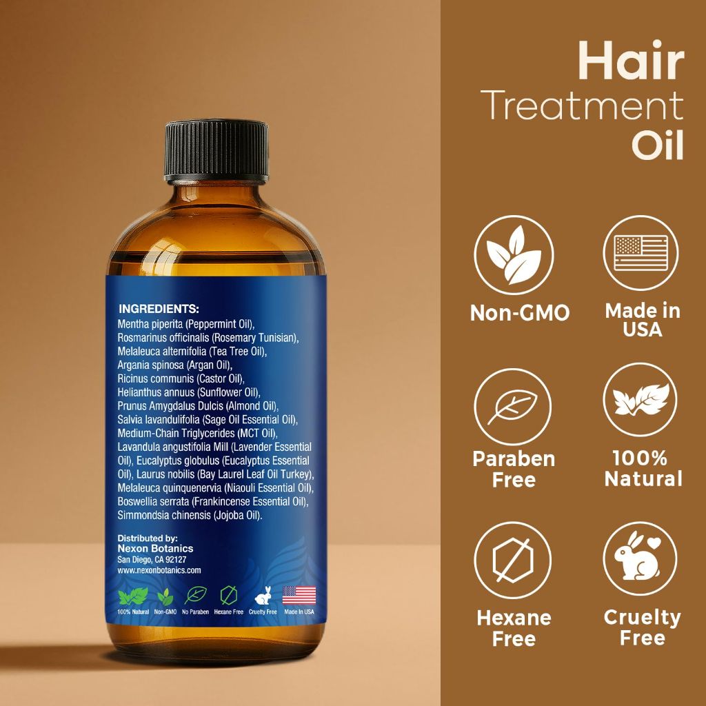 Mint Rosemary Oil for Hair Growth 2 fl oz – Lightweight, Non-Greasy Formula with Peppermint