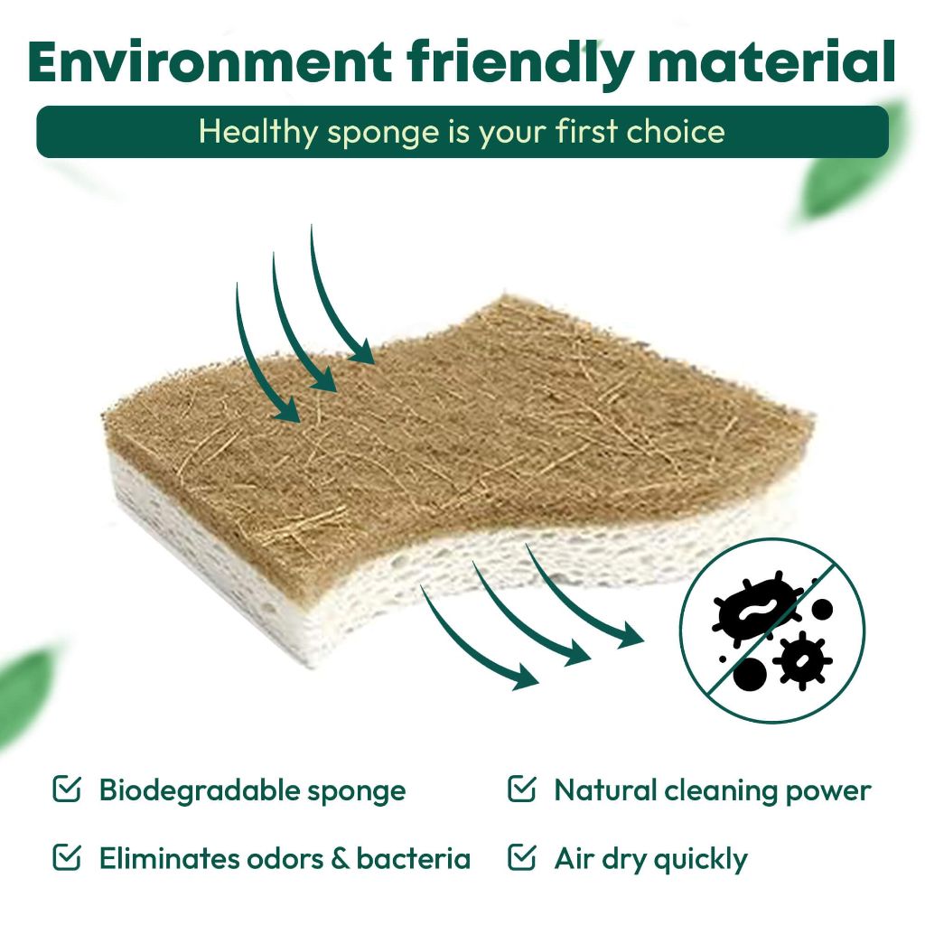 Lubrima Biodegradable Natural Kitchen Sponges - Compostable Dish Sponge Scrubber, 6 Pack