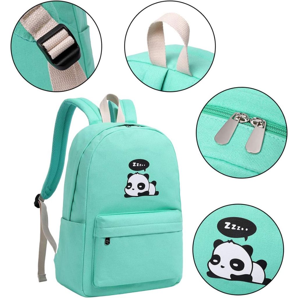 E-youth 3Pcs Panda Backpacks Set (Green)