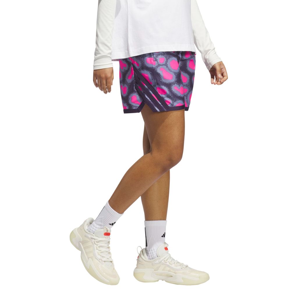 adidas Women's CrazyLite Camouflage All Over Printed Basketball Shorts - Shock Pink/Silver Violet, XS