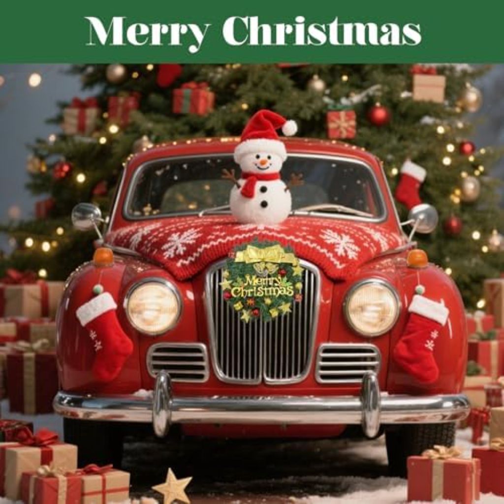 LED Artificial Pine Christmas Wreath with Gold Bow for SUV/Truck Grille