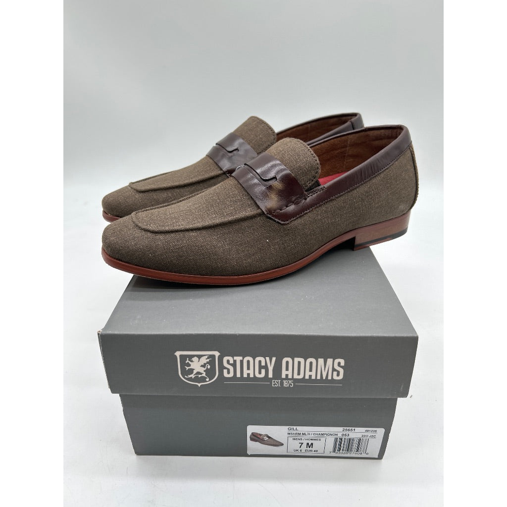 Stacy Adams Men's Gill Moc Toe Saddle Slip-On Dress Shoe - Mushroom Multi, Size 7