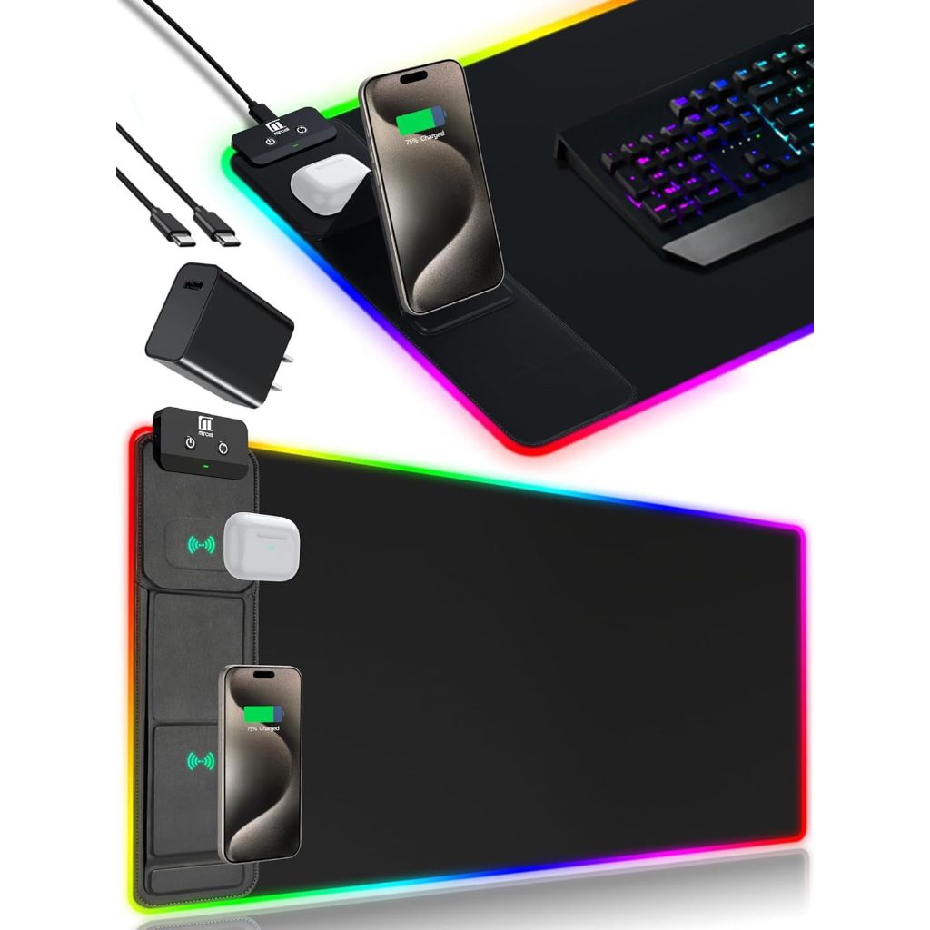 XXL Mouse Pad with Phone Holder - Black (Black with PD Adapter)