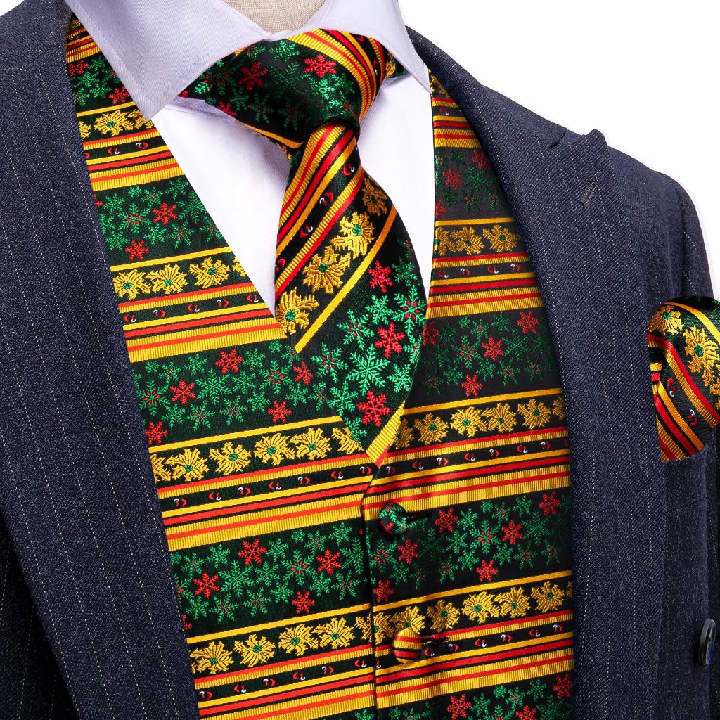 Barry.Wang Mens Red/Green Christmas Suit Vest Holiday Xmas Waistcoat Tie Set Party Tuxedo