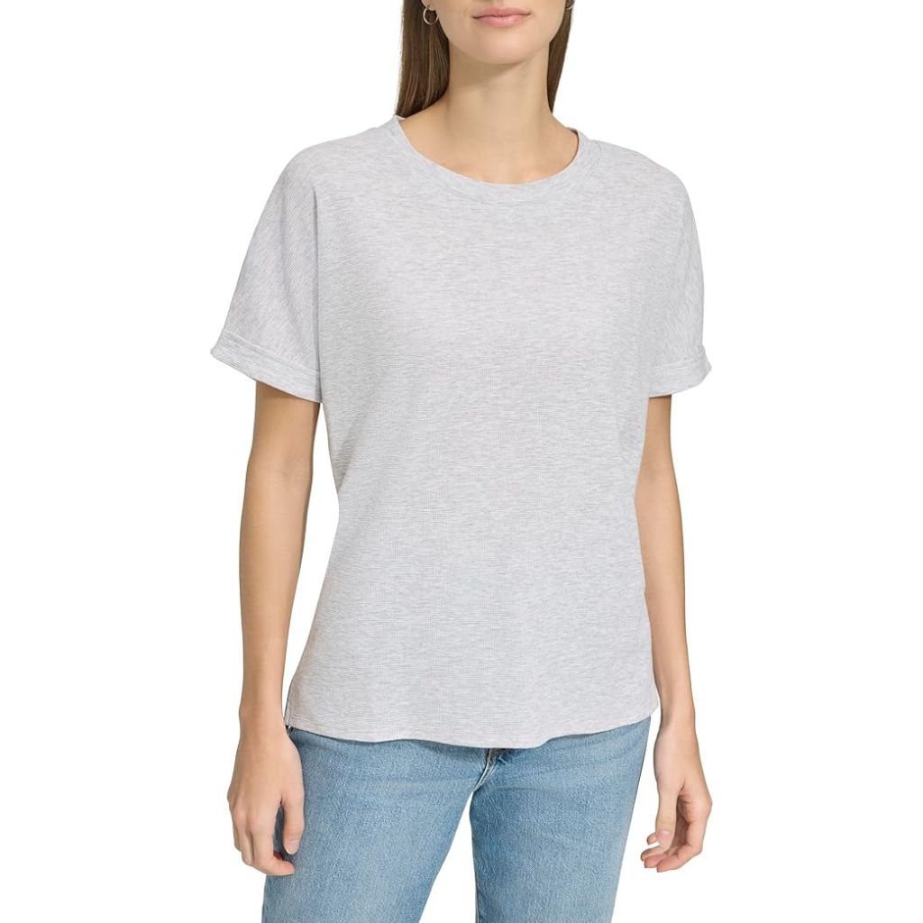 Andrew Marc Sport Women's Short Sleeve Crew Neck Boxy Waffle Knit T-Shirt - Vapor Heather - Size M
