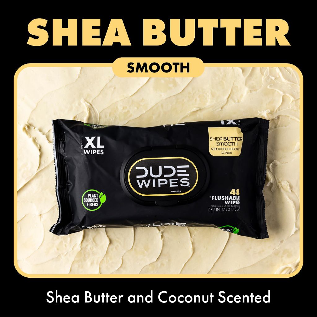 DUDE Wipes Shea BUTTer Flushable Wipes - Extra-Large Adult Wet Wipes - 3 Pack (144 Count)