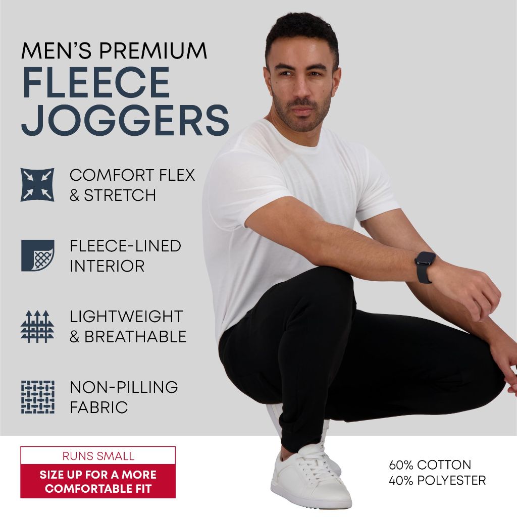 SZ XL, CROWN VOGUE Fleece Mens Joggers with Pockets - Black