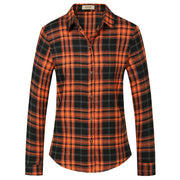 SSLR Women's Long Sleeve Button Down Flannel Shirt - Orange/Black, 3XL