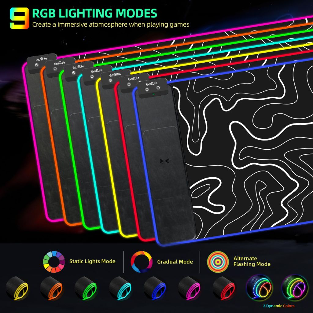 Wireless Charging Mouse Pad, RGB Gaming Mousepad