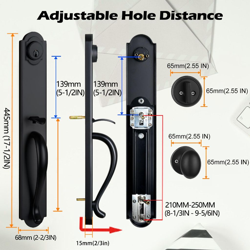 NEWBANG Matte Black Double Door Handle Set,(Keyed and Dummy Set),MDHST2018DB-SET