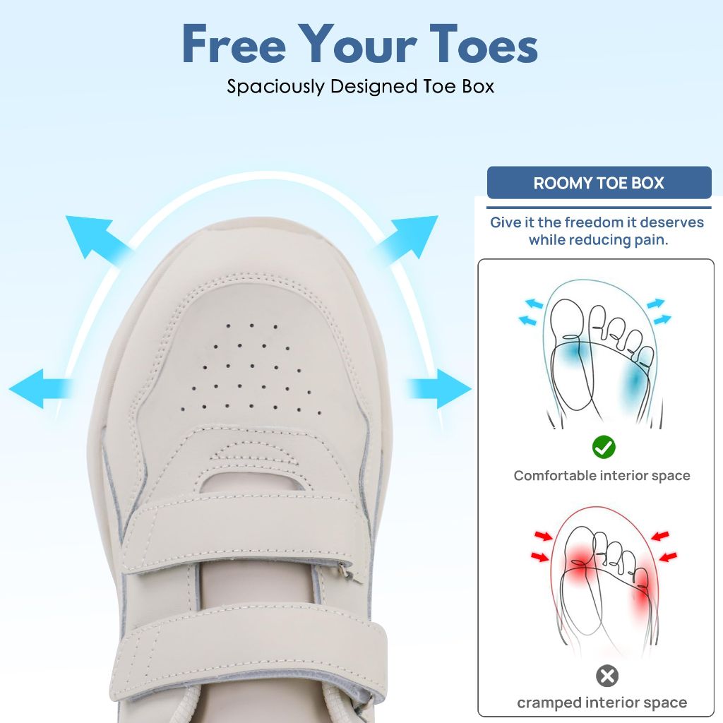 ORTOREX Women Diabetic Leather Shoes Orthopedic Walking Shoes Wide Toe Box Shoes (11,Ivory)