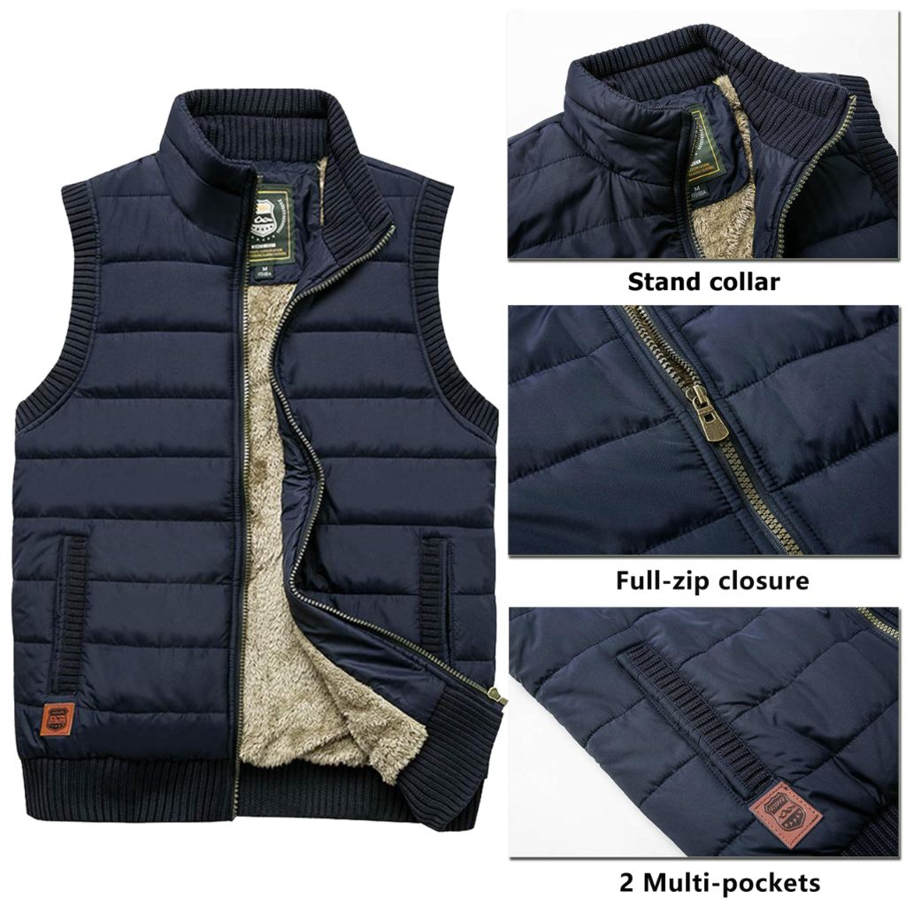 Vcansion Men's Outdoor Fleece Jacket Vest, Grey, US Small