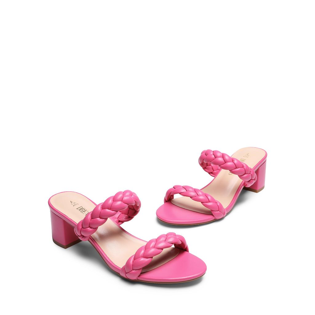 DREAM PAIRS Women's Two Braided Strap Low Heels for Women Open Toe Block Chunky Heels Sandals Holiday Party Wedding Dress Pumps Shoes,Size 5,Hot Pink,DHS213-2