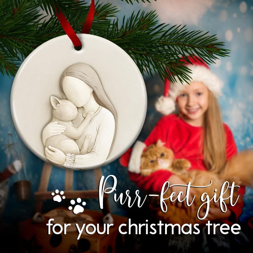 Cat Christmas Ornament 2025 – Just a Girl Who Loves Kitten, Pet Lover Xmas Tree Ceramic Keepsake - Sympathy Ornament Gifts for Cat Moms, Girls, Women