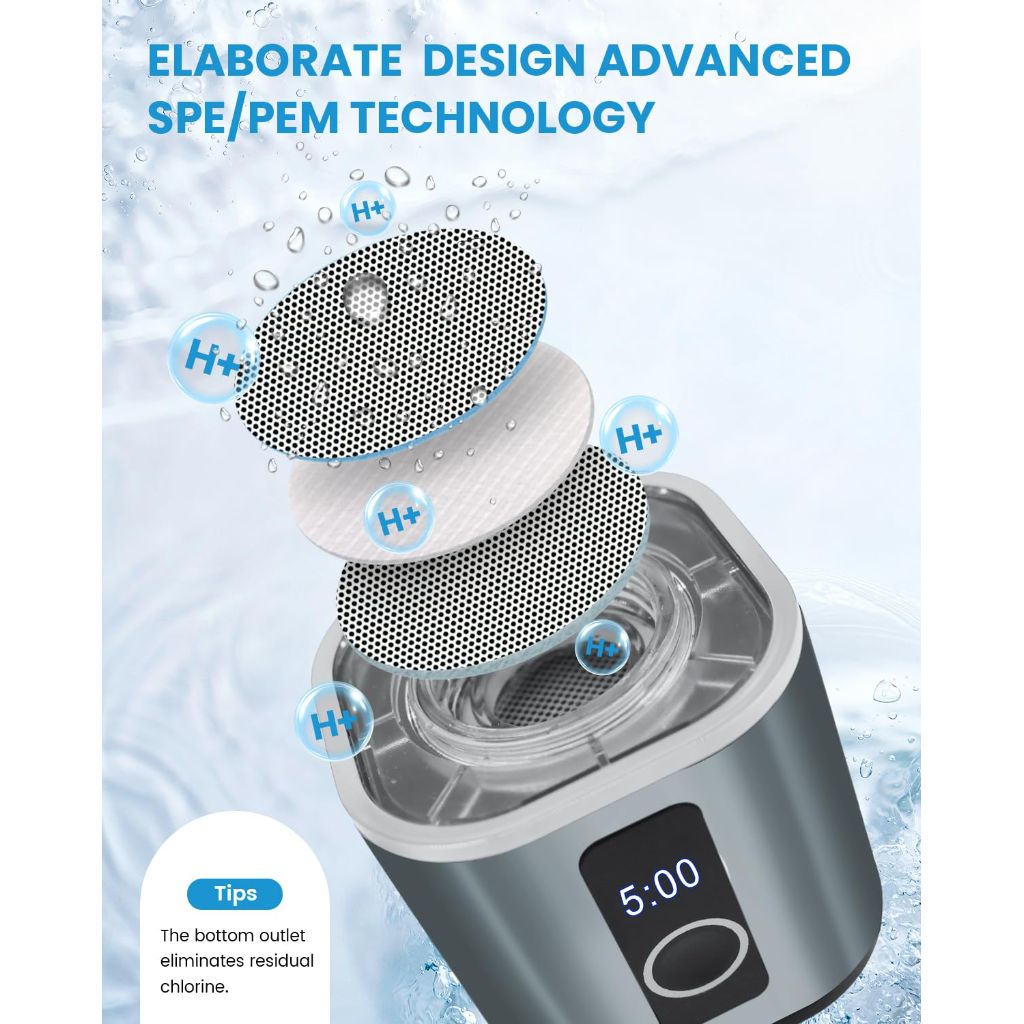 Portable SPE PEM Electrolytic Water Generator: Chlorine Odor Removal, LED Display (Up to 4000 PPB)