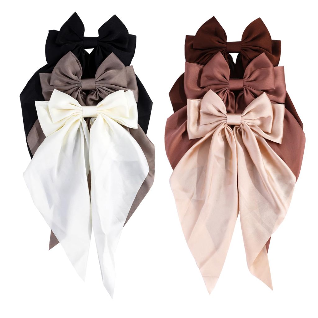 Silky Satin Hair Bows for Women (Brown color 6pcs)