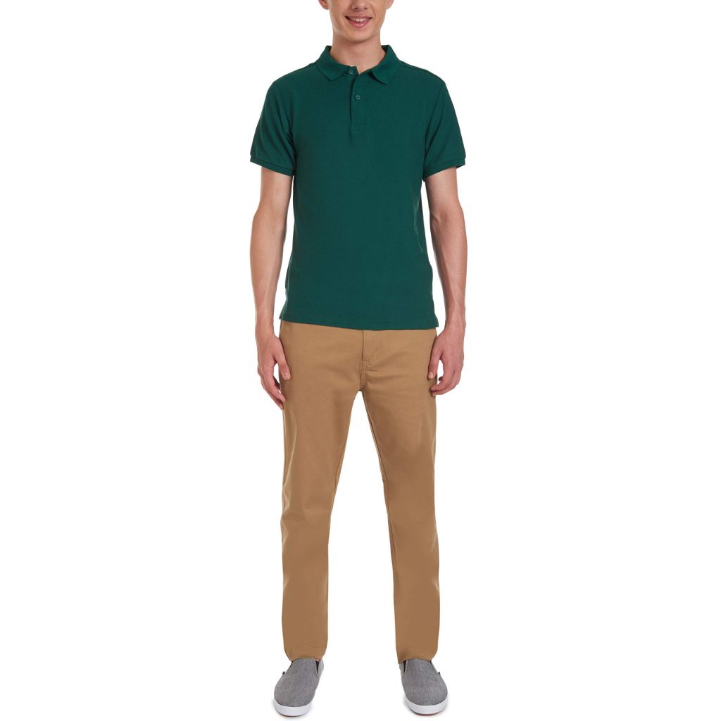 SZ L, Chaps Young Men's Uniform Short Sleeve Stretch Pique Polo, Hunter, 38/39