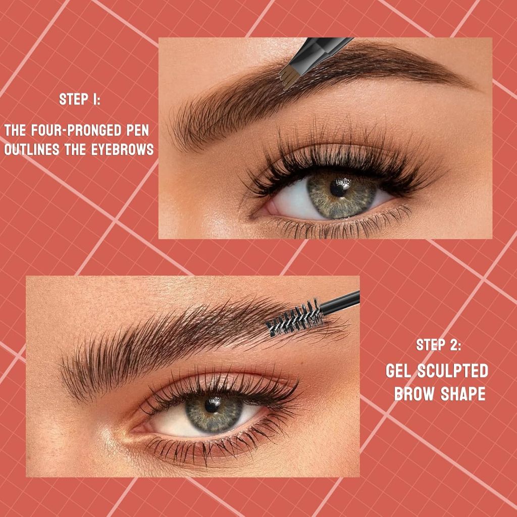 Microblading Eyebrow Pen 2-in-1 Brow Pen and Sealing Brow Gel, Eyebrow Makeup for Real-Looking, Fuller Eyebrows (Light Brown)