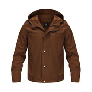 Whattry Men's Washed Cotton Jacket, Canvas Windbreaker, Medium