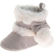 Josmo Infant Girls Booties Faux Fur Baby Shoes with Bow and Pom Poms, Soft and Warm Crib Boots for Newborns (Size 3 Infant)