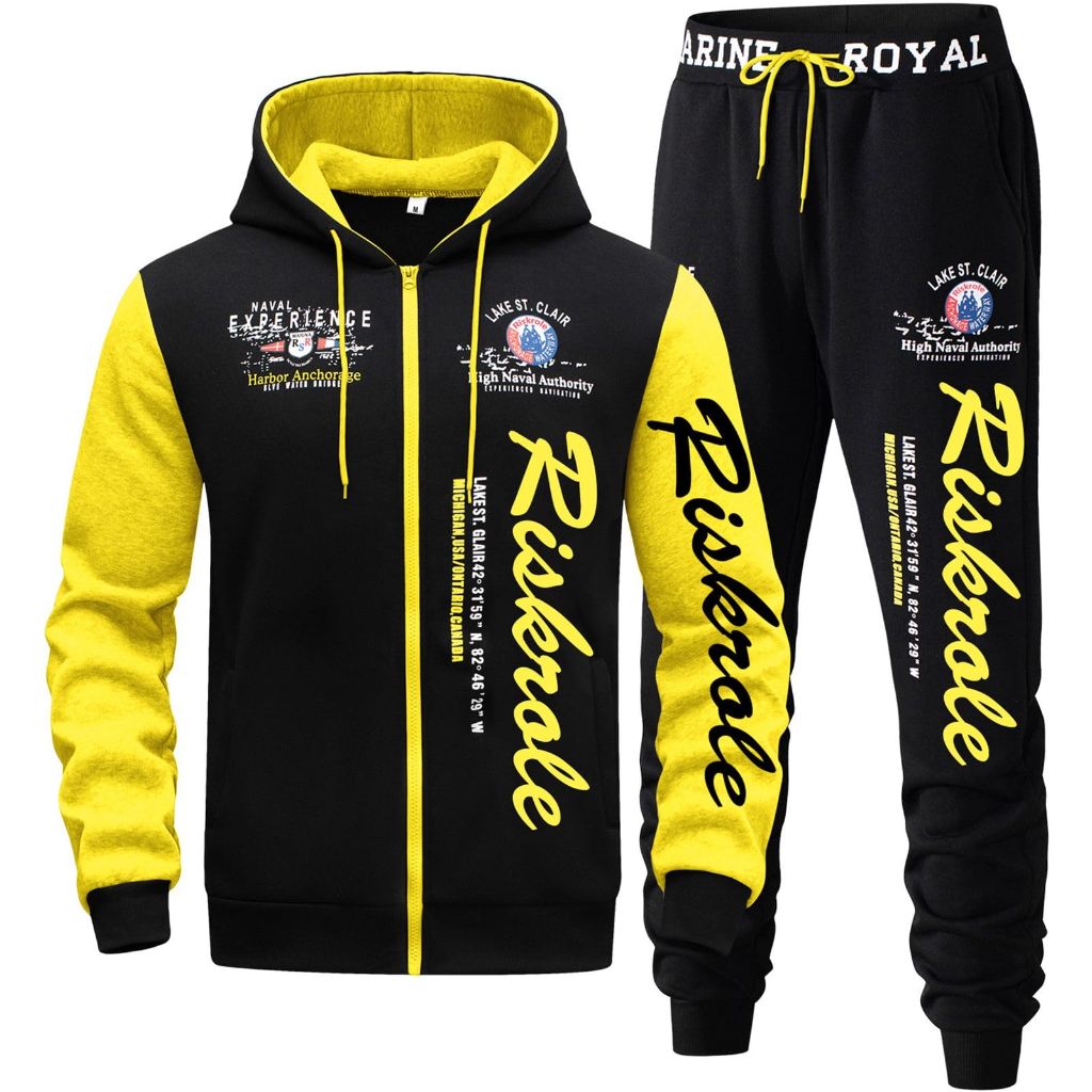 SZ L, Riskrole Men’s Hoodie Tracksuit Set 2 Pieces Casual Athletic Warm Sweatsuits Zip up Outfits