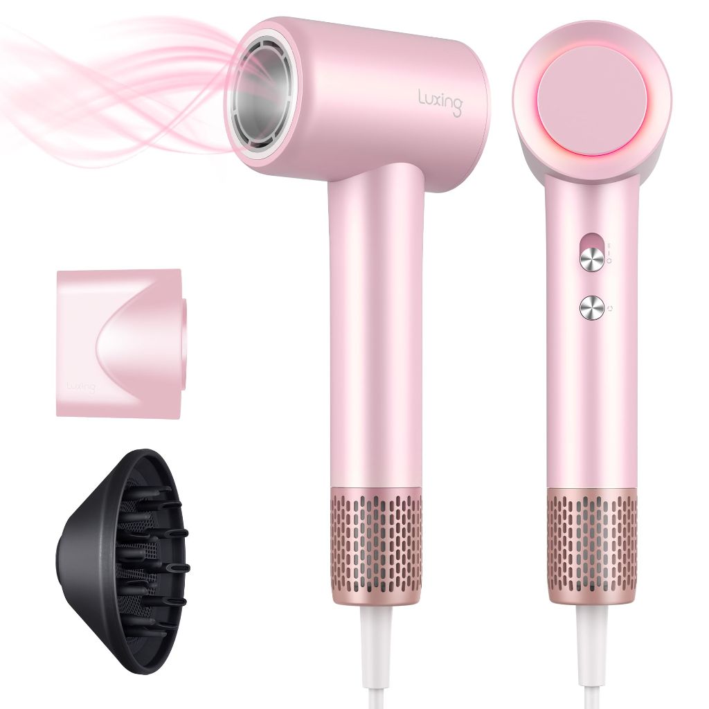TurboLux High-Speed Hair Dryer, 200 Million Negative Ions 1500W w/Diffuser - Pink