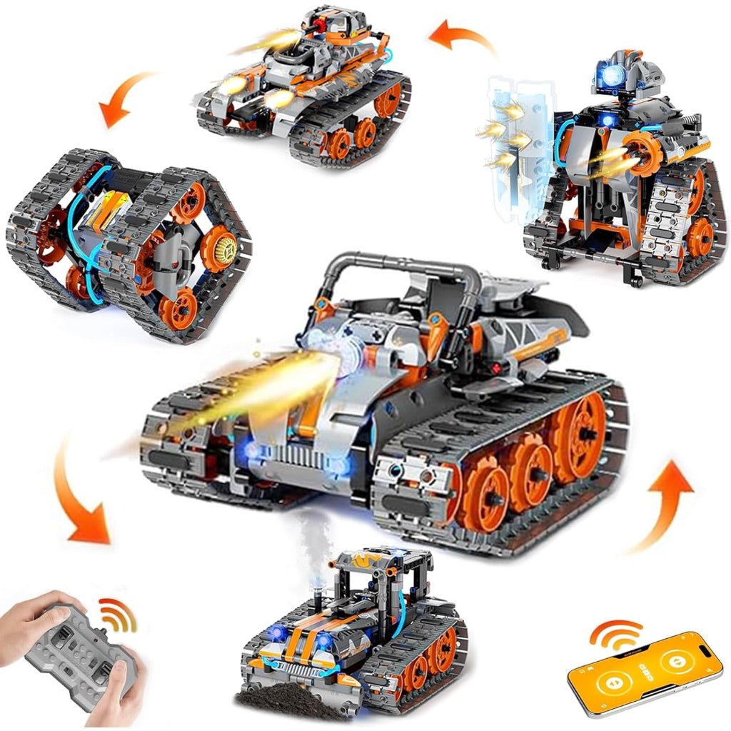 5-in-1 STEM Building Toy: Robot/Tank/Bulldozer with LED Light, APP & Remote Control, 552 Pc DIY Building Kit *Damaged Box*