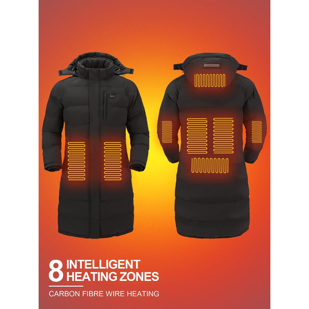 Windpost Heated Jackets for Women-Long Winter Style, Black - size Small