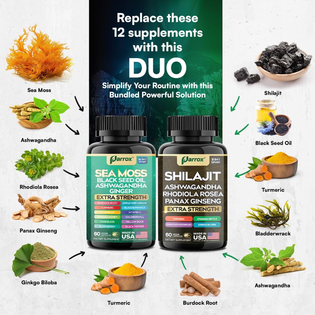 Parrox Shilajit and Sea Moss Bundle, Sea Moss 350mg - 2pk