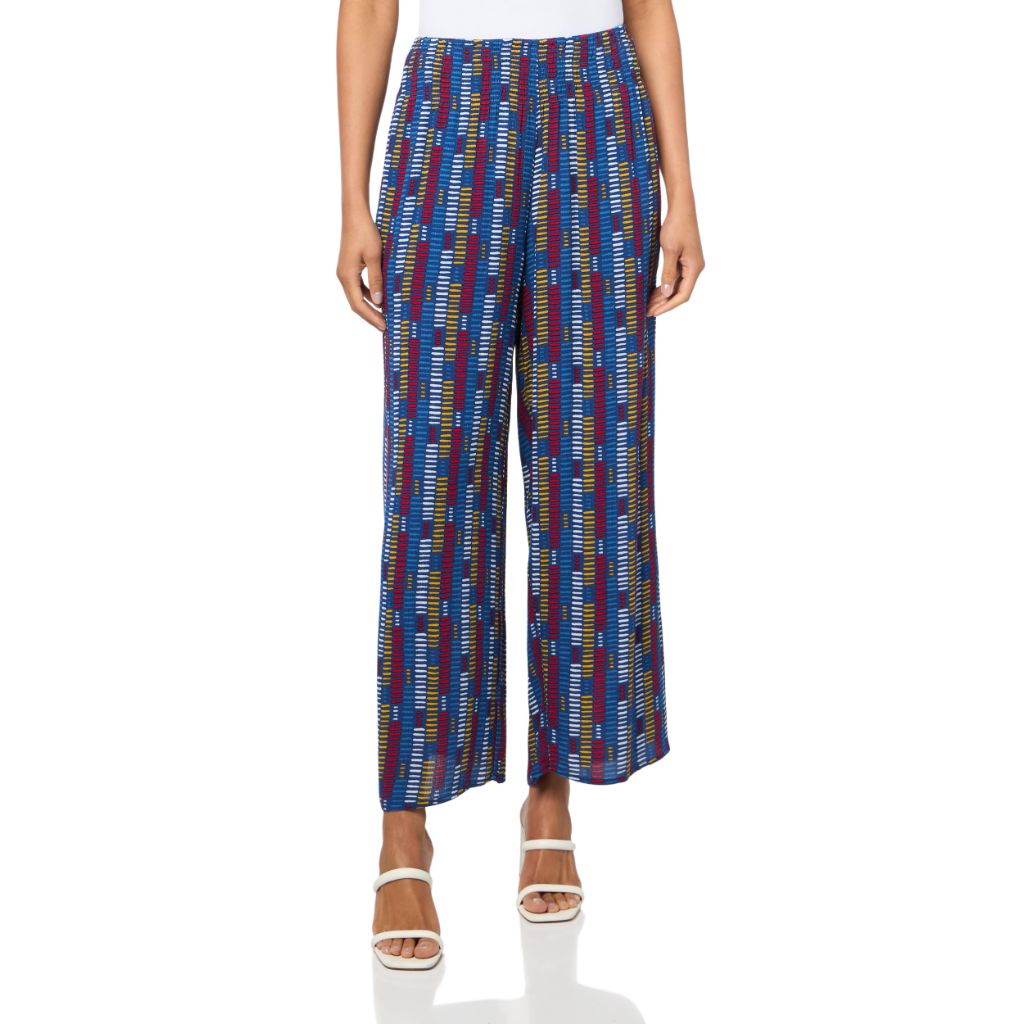 SLIM-SATION Elastic Shirred Waist Pull On Wide Leg Crop Pant, Stripe Multi