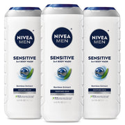 NIVEA MEN Sensitive Body Wash with Bamboo Extract, 16.9 Fl Oz Bottle, Pack of 3