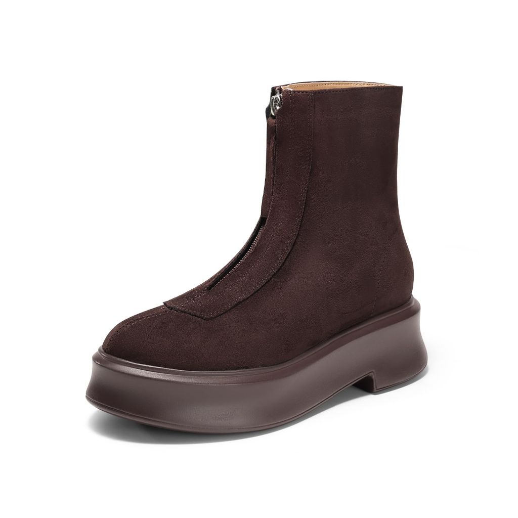 SZ 7.5, Coutgo Women's Front Zip Winter Ankle Boots | Chocolate
