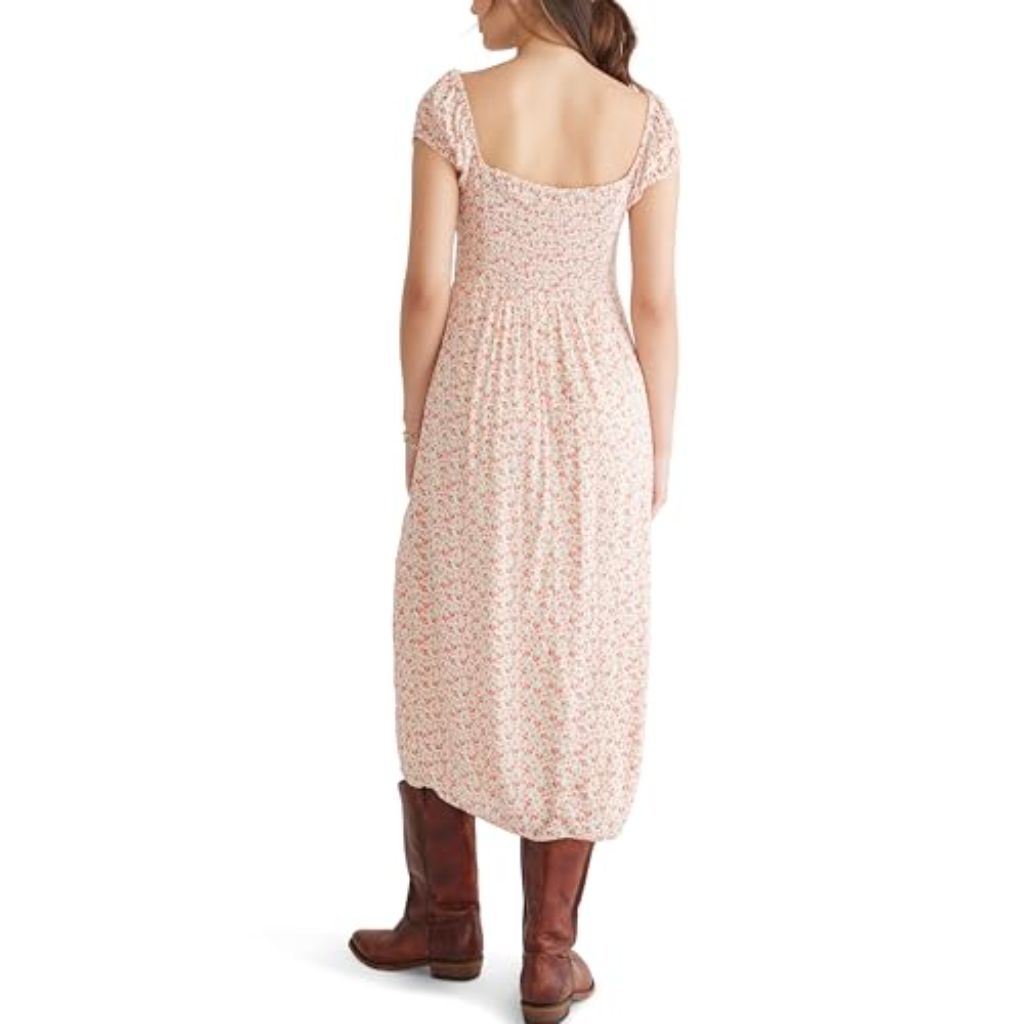 Aéropostale Women's Floral Scoop-Neck Tie-Front Midi Dress, Pearled Ivory, XS