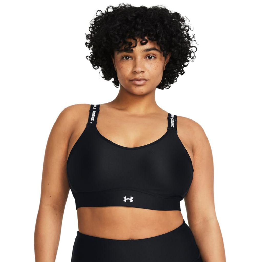 Under Armour Women's Infinity Mid Impact Sports Bra, Black/White, Large D-DD