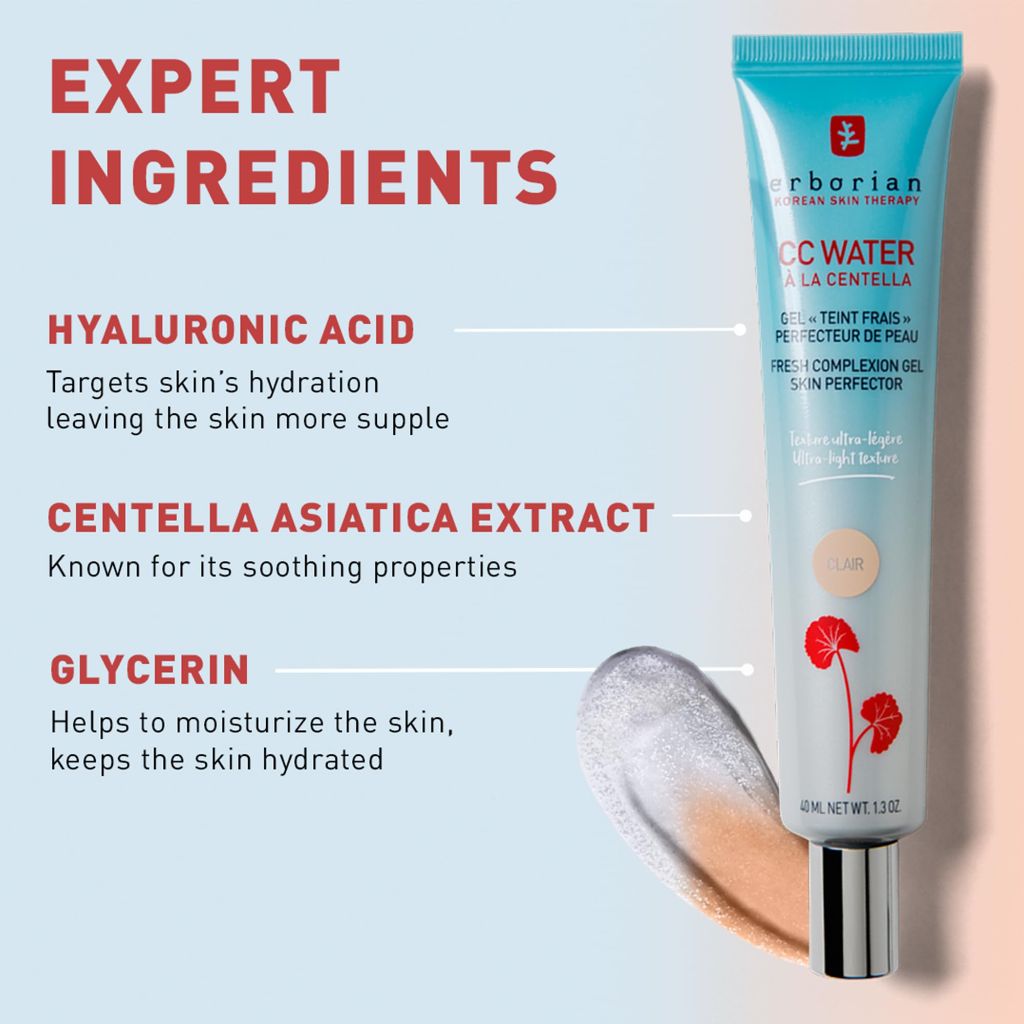 Erborian CC Water with Hyaluronic Acid, Doré - Ultra-Light Aqua Gel Color - 1.3 fl. oz.
