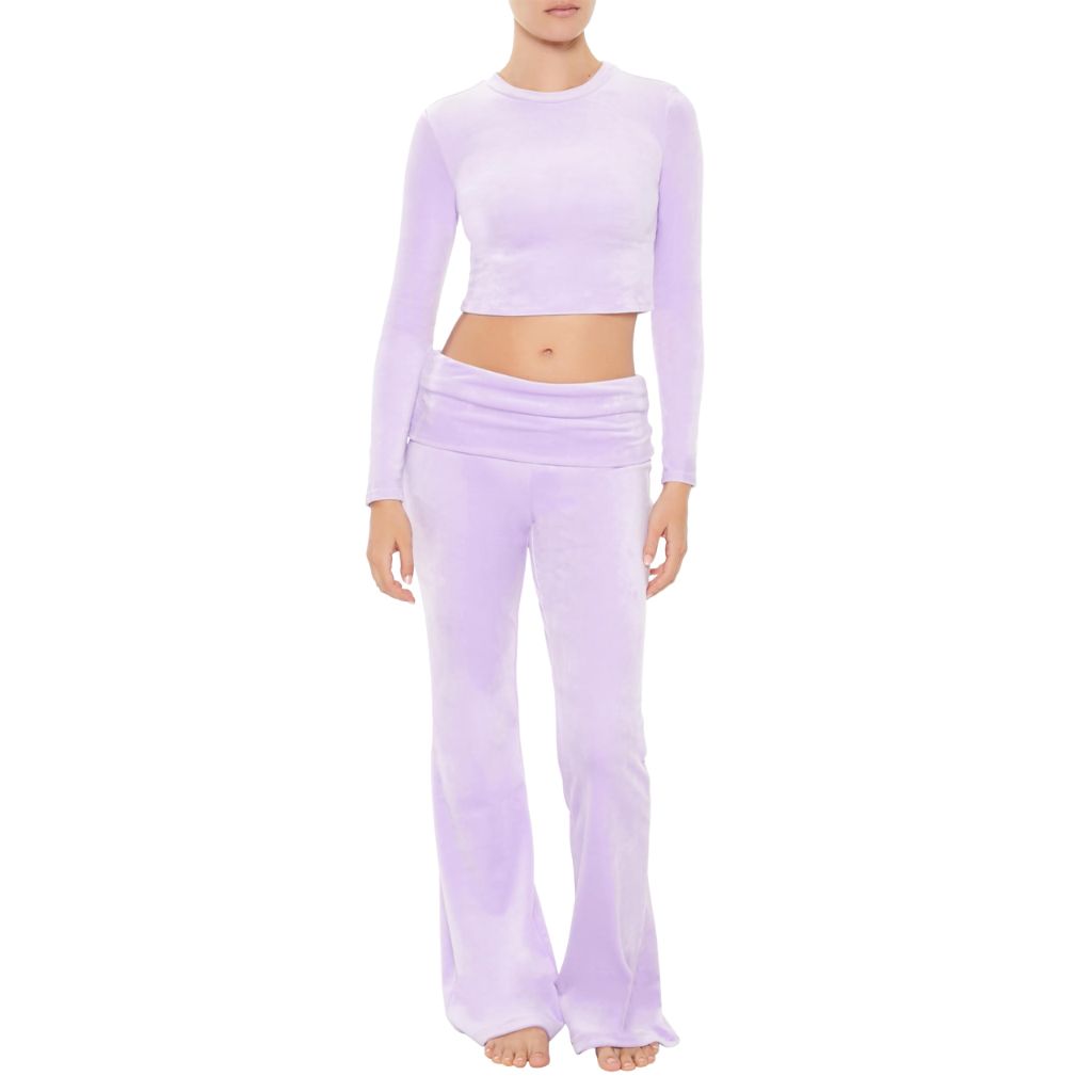 Forever 21 Women's Velour Long-Sleeve Crop Top Lavender X-Small