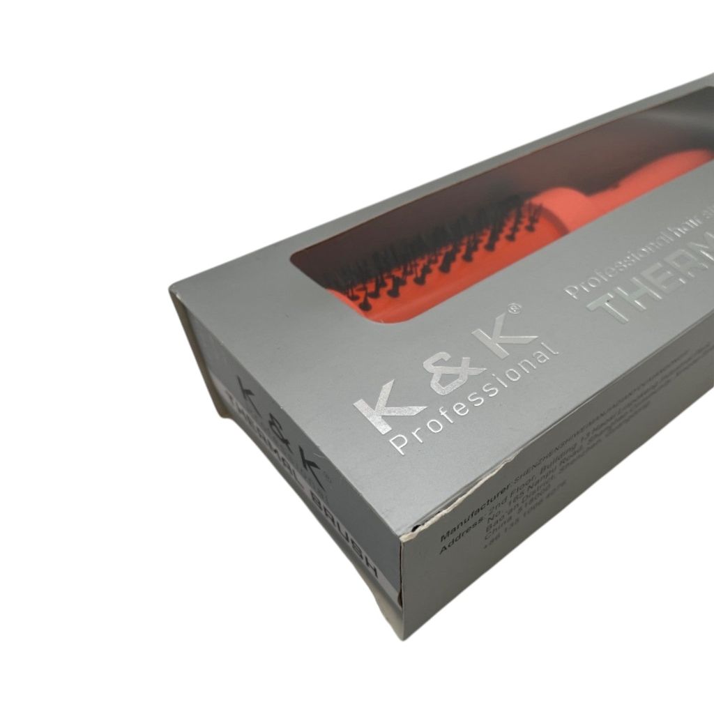 K&K Thermal Brush, 1 1/2 inch Heated Round Brush with Detachable Head, Velvet Pouch and Dual Voltage for Travel, Easy to Create Blowout Look, Cosmic Orange