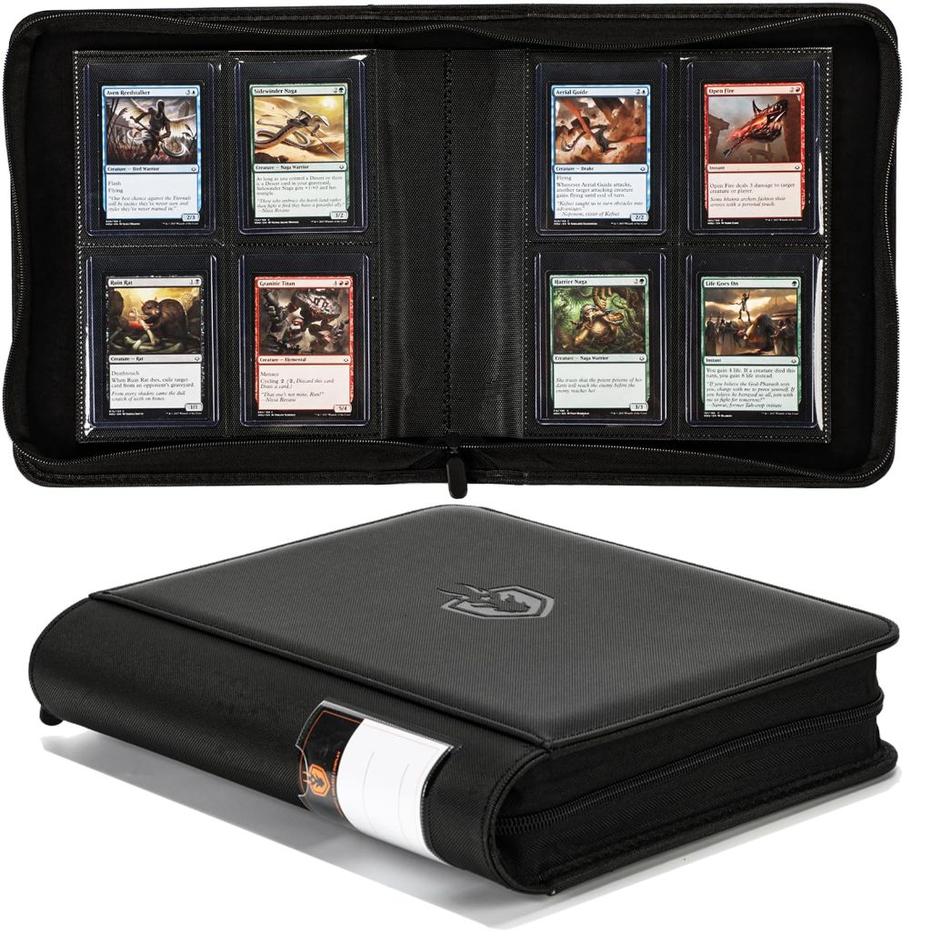Toploader Binder, 4-Pocket Holds 128 Cards in 3" x 4" Rigid Card Holders (Black)
