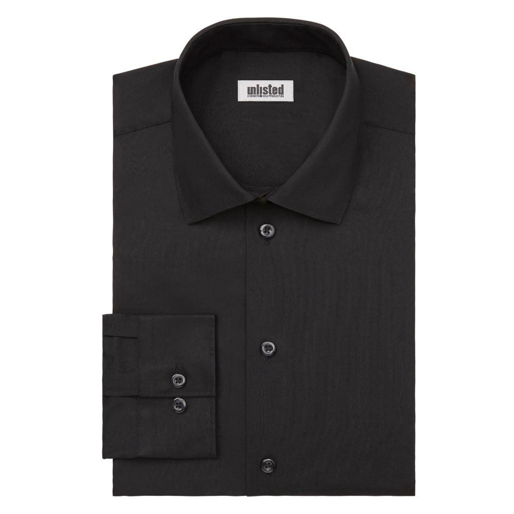 Kenneth Cole Unlisted mens Regular Fit Solid Dress Shirt, Black, 17'-17.5' Neck 34'-35' Sleeve, X-Large US