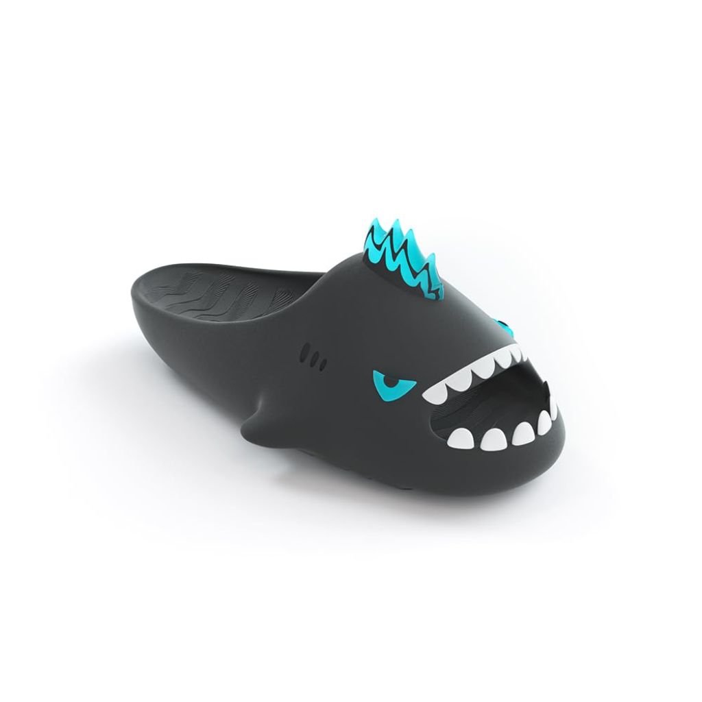 Hello Slippers Sharkicks Pro Nuclear Kaiju Shark Slides Sandals,(Black EU 42-43)
