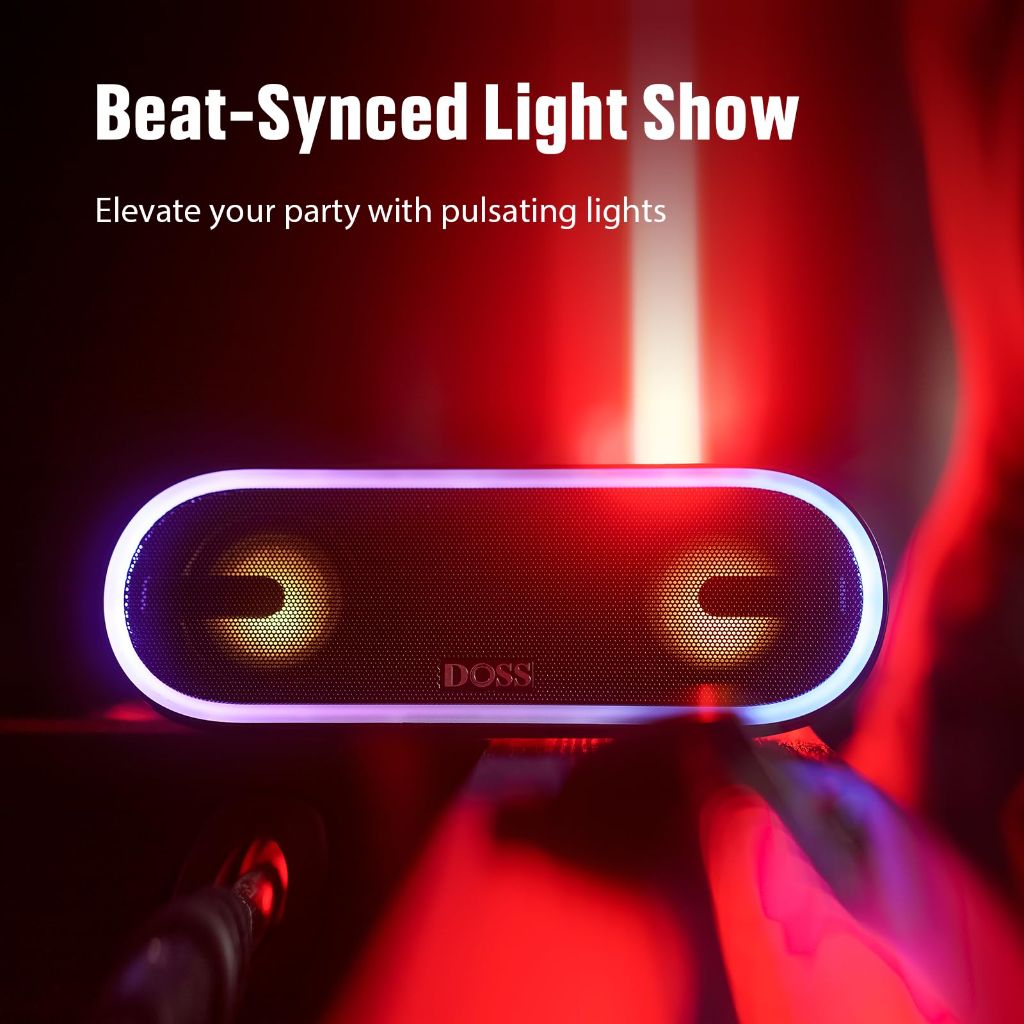 DOSS SoundBox Pro+ P300 Bluetooth Speaker, 40W Stereo Sound, Extra Bass,20H Playtime, Wireless Stereo Pairing, Beat-Driven Lights for Party, IPX6 Waterproof for Garden, Camping, Beach, Outdoor-Purple