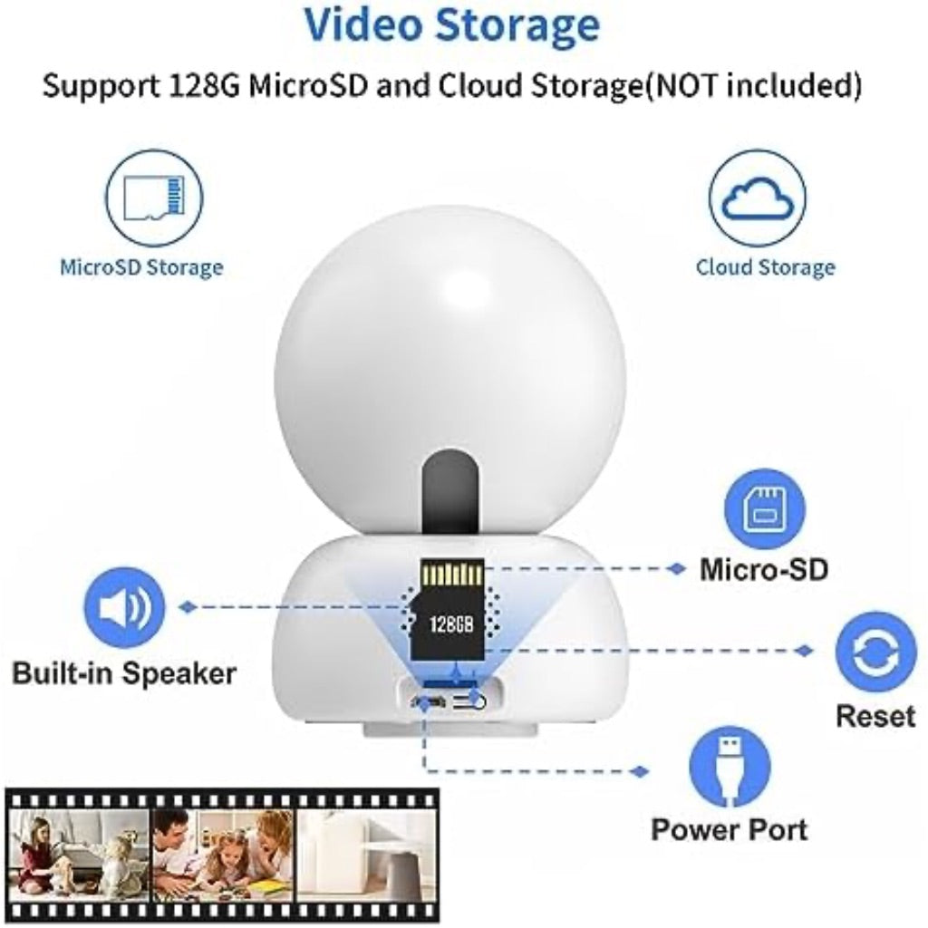 LuckSun 2K 1296P Indoor Security WiFi Camera Wireless One Button 2-Way Talk PTZ Smart Tracking Pet Baby Camera 360 View with Human & Sound Detection, Night Vision, SD Card Slot.
