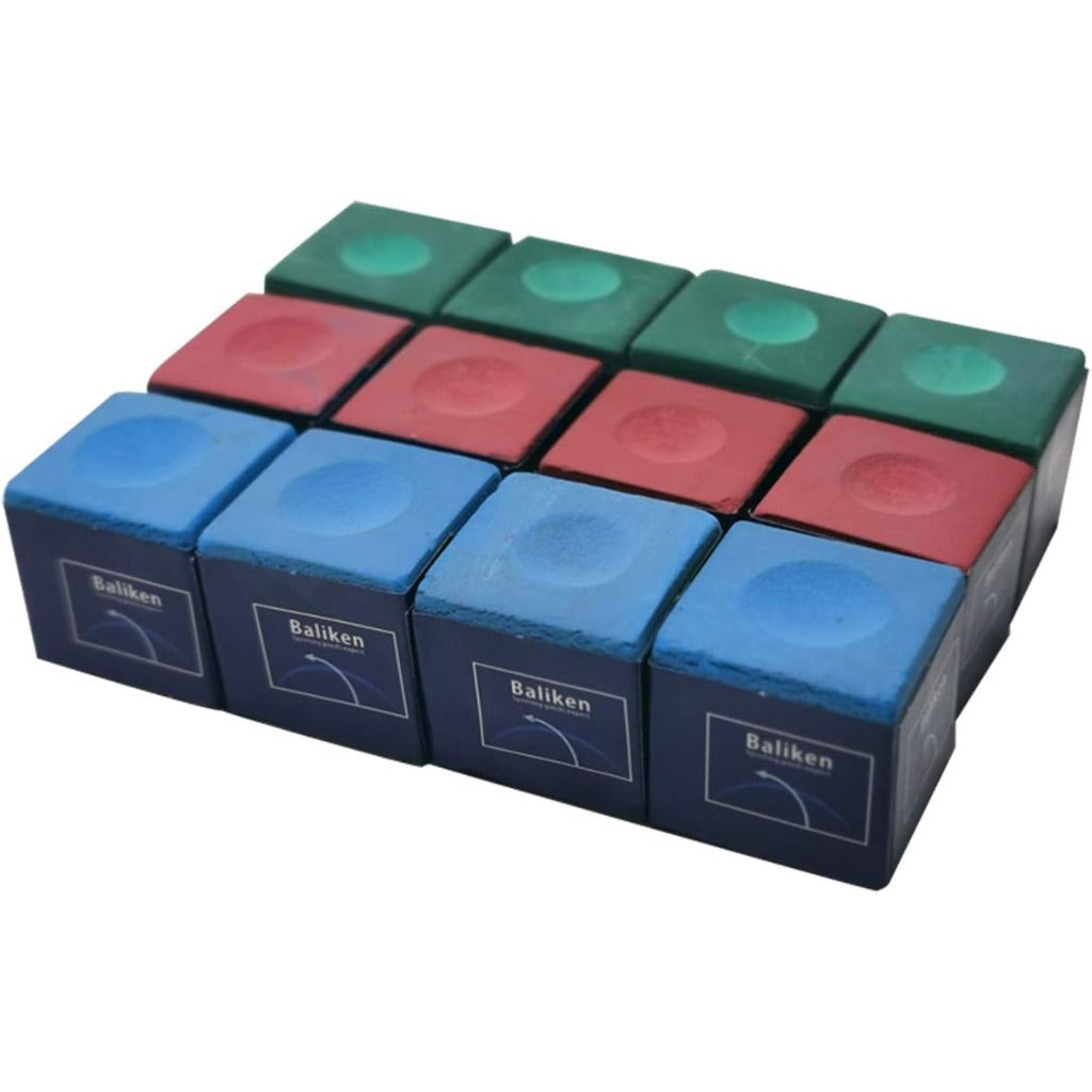 BALIKEN Pool Cue Chalk Cubes, 12-Pack - Table Billiards Stick Bulk Supplies(3 Colors in 1 Packing)